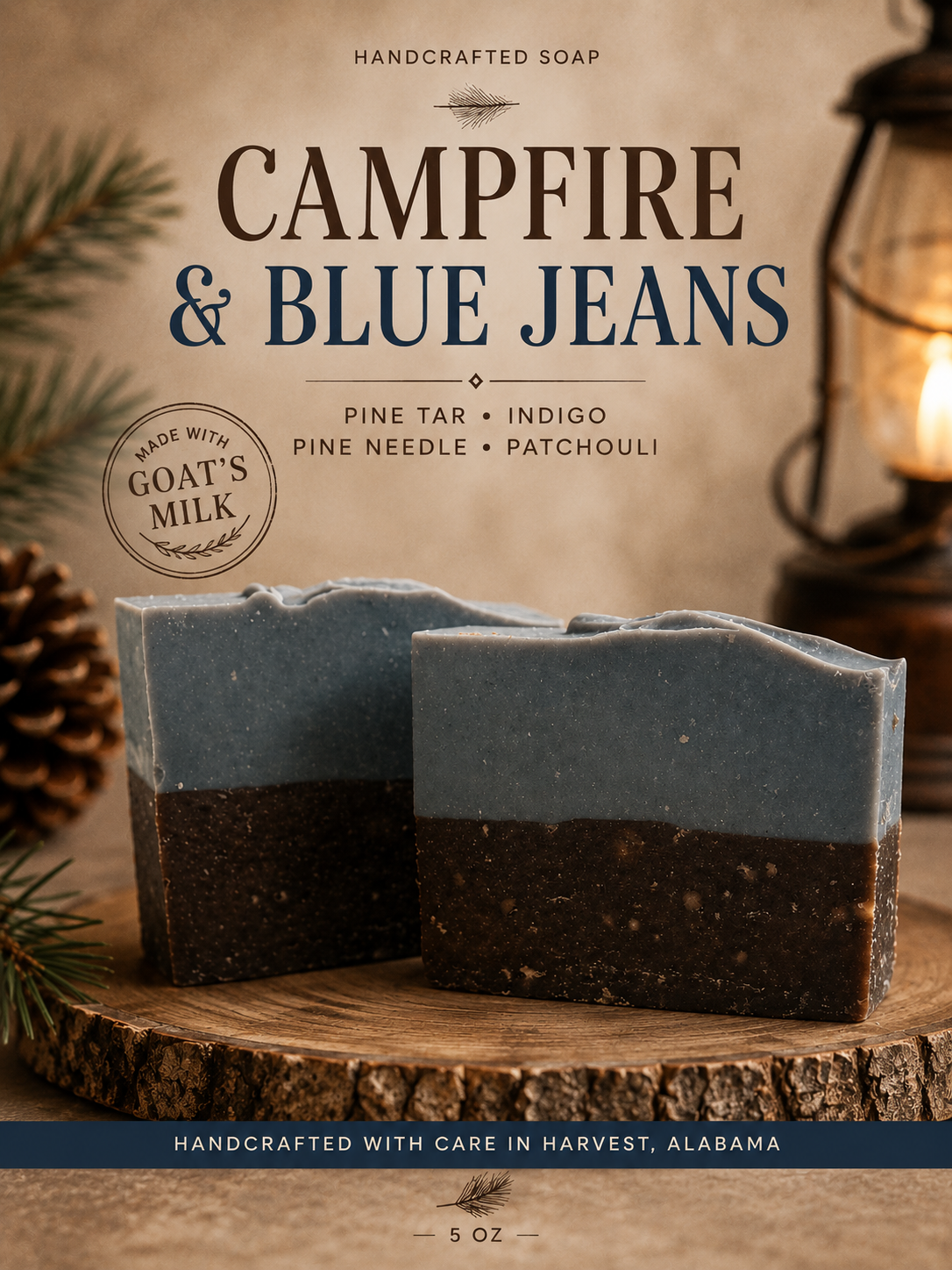 Campfire & Blue Jeans | Pine Tar, Patchouli & Pine Needle - Goat's Milk Soap - All Natural