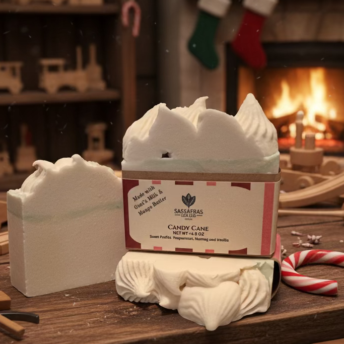 Winter White Candy Cane Goat Milk Soap | Handmade Winter Soap