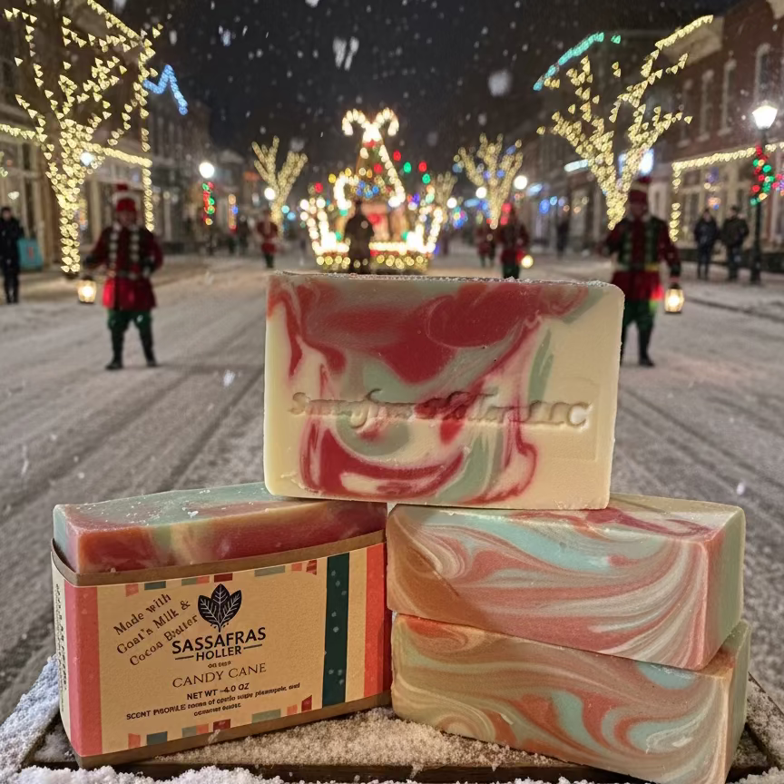 Frosted Candy Cane Goat Milk Soap & Bath Bomb| Christmas Gift Set
