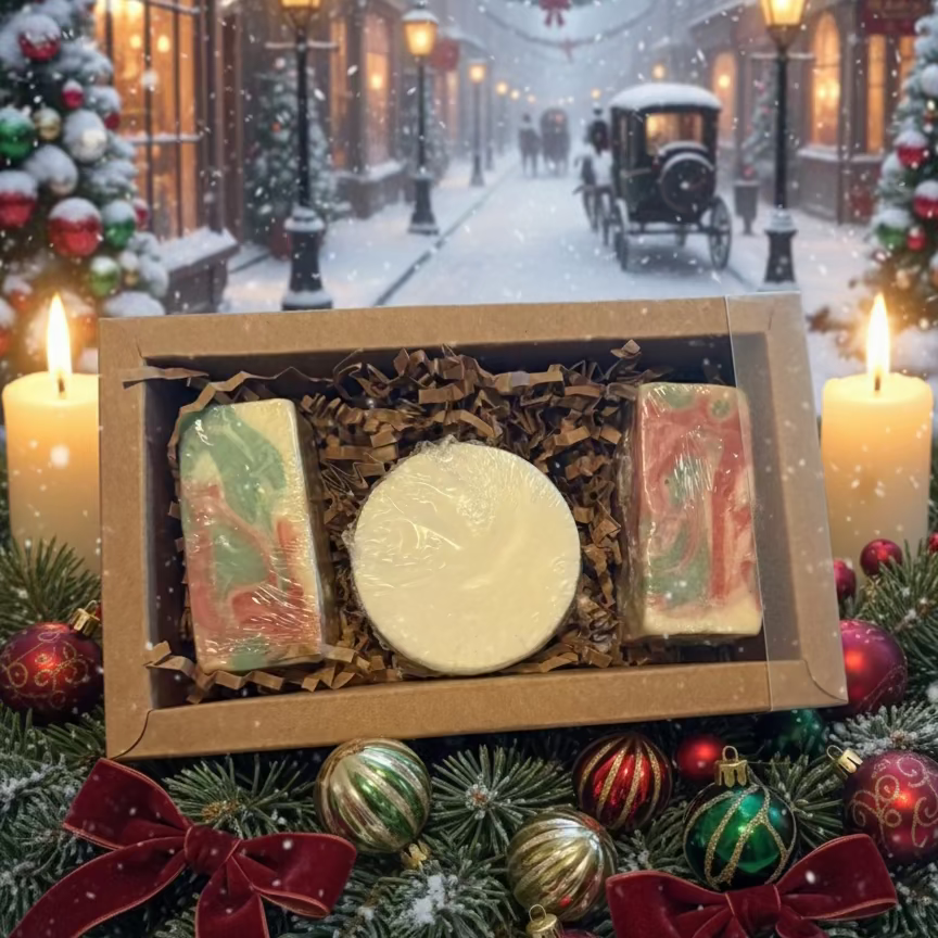 Frosted Candy Cane Goat Milk Soap & Bath Bomb| Christmas Gift Set