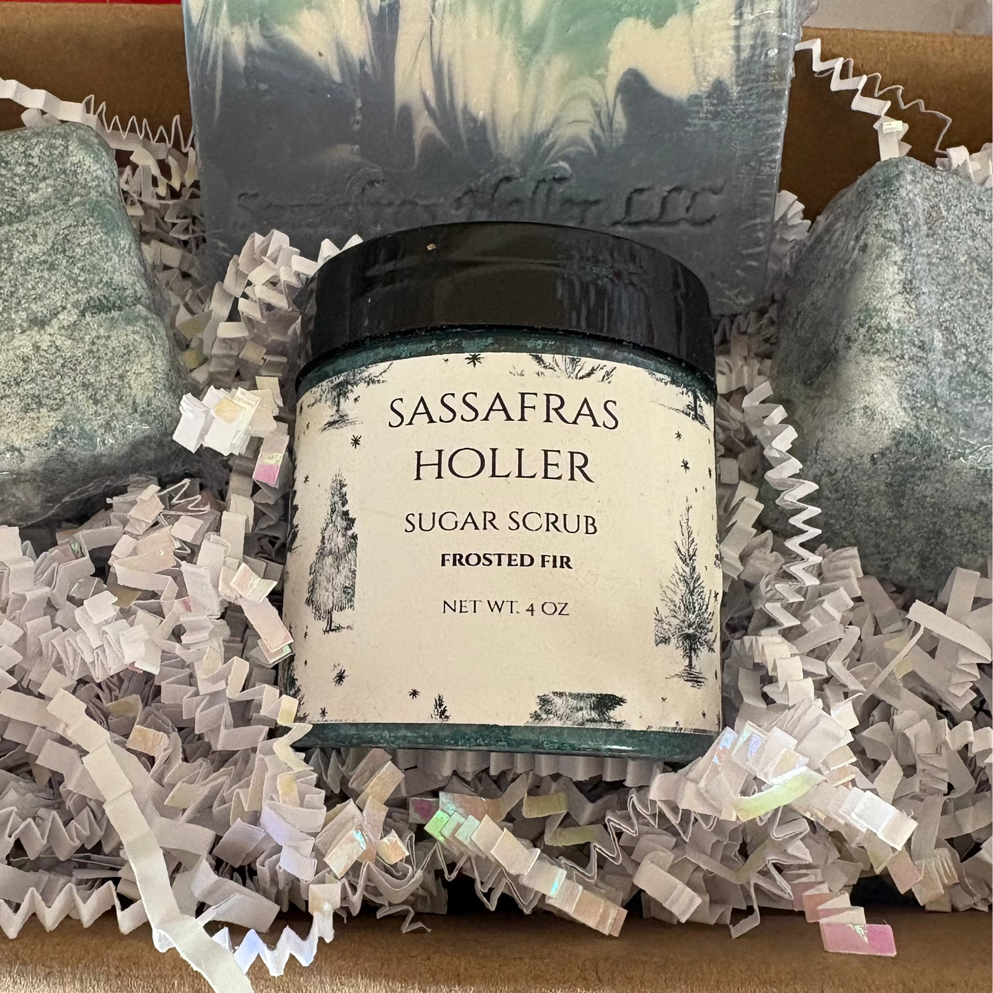 Frosted Fir Gift Set| Artisan Goats Milk Soap • Sugar Scrub • Sugar Cube Scrubs