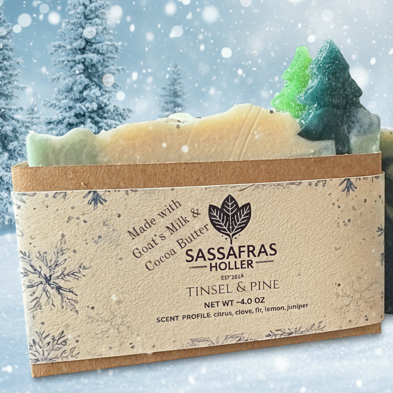 Tinsel & Pine Goat Milk Soap | Sparkling Citrus & Evergreen Winter Soap
